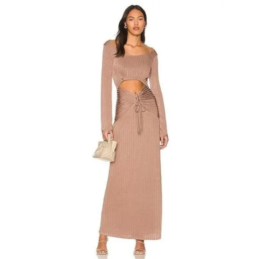 REVOLVE FREE PEOPLE Bunny Taupe Ribbed cutout long sleeve maxi dress XS